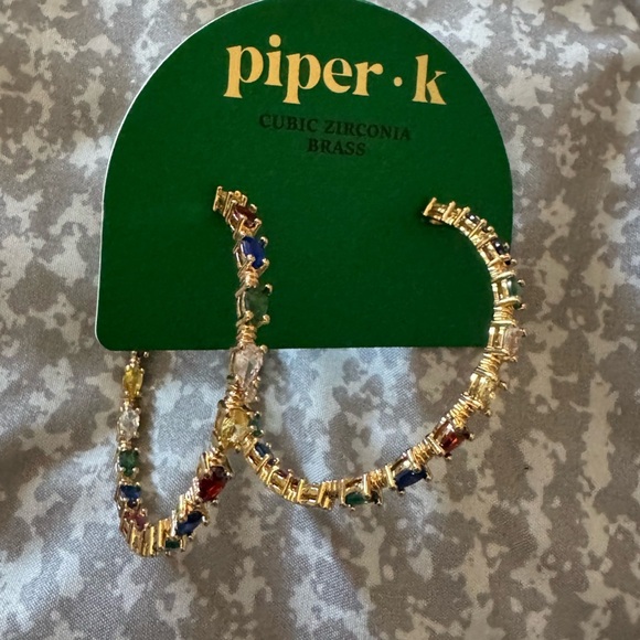 Piper Jewelry - Piper Gold Hoops Earrings with Colorful Stones